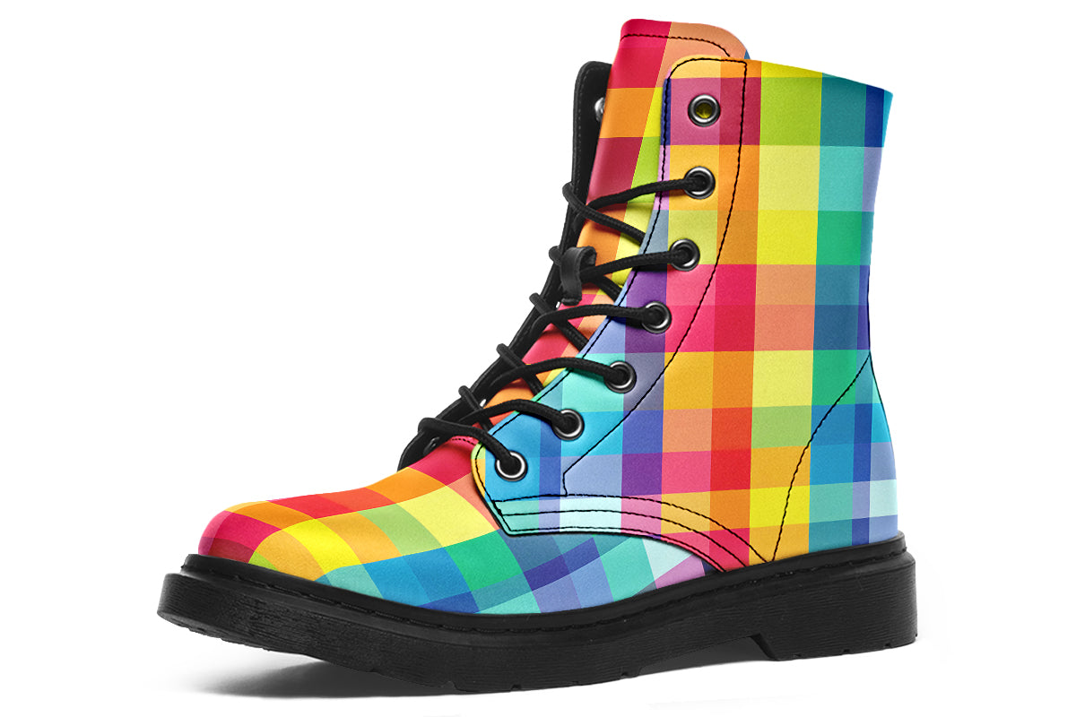 Happy Rainbow Plaid Boots