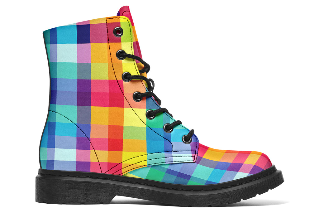 Happy Rainbow Plaid Boots