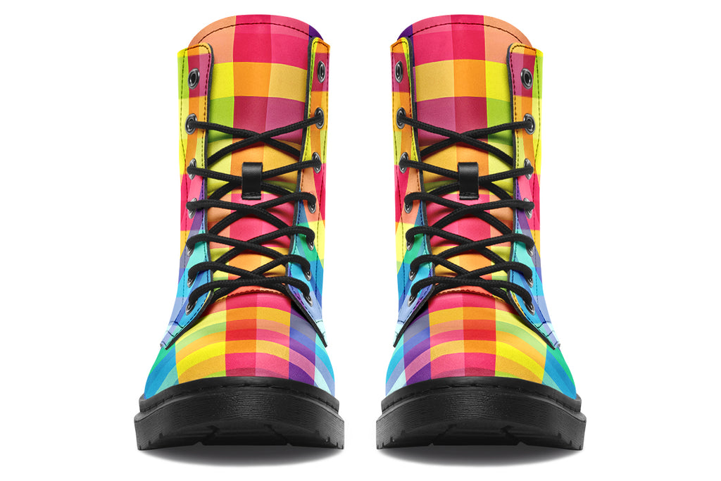 Happy Rainbow Plaid Boots