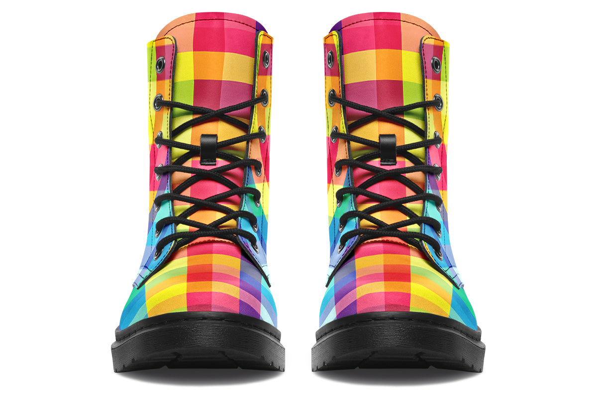 Happy Rainbow Plaid Boots