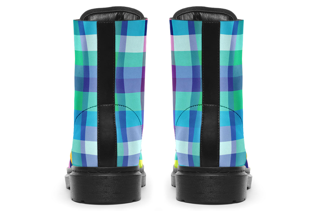 Happy Rainbow Plaid Boots