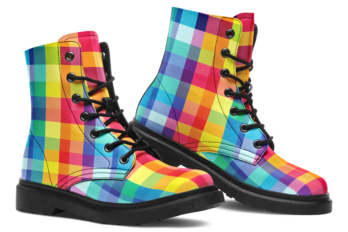 Happy Rainbow Plaid Boots