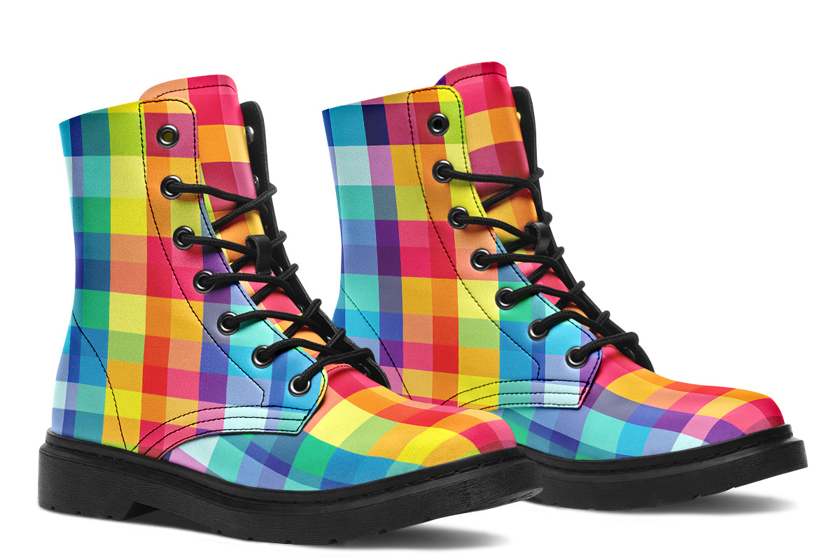 Happy Rainbow Plaid Boots