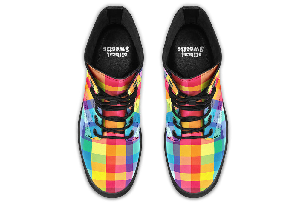 Happy Rainbow Plaid Boots