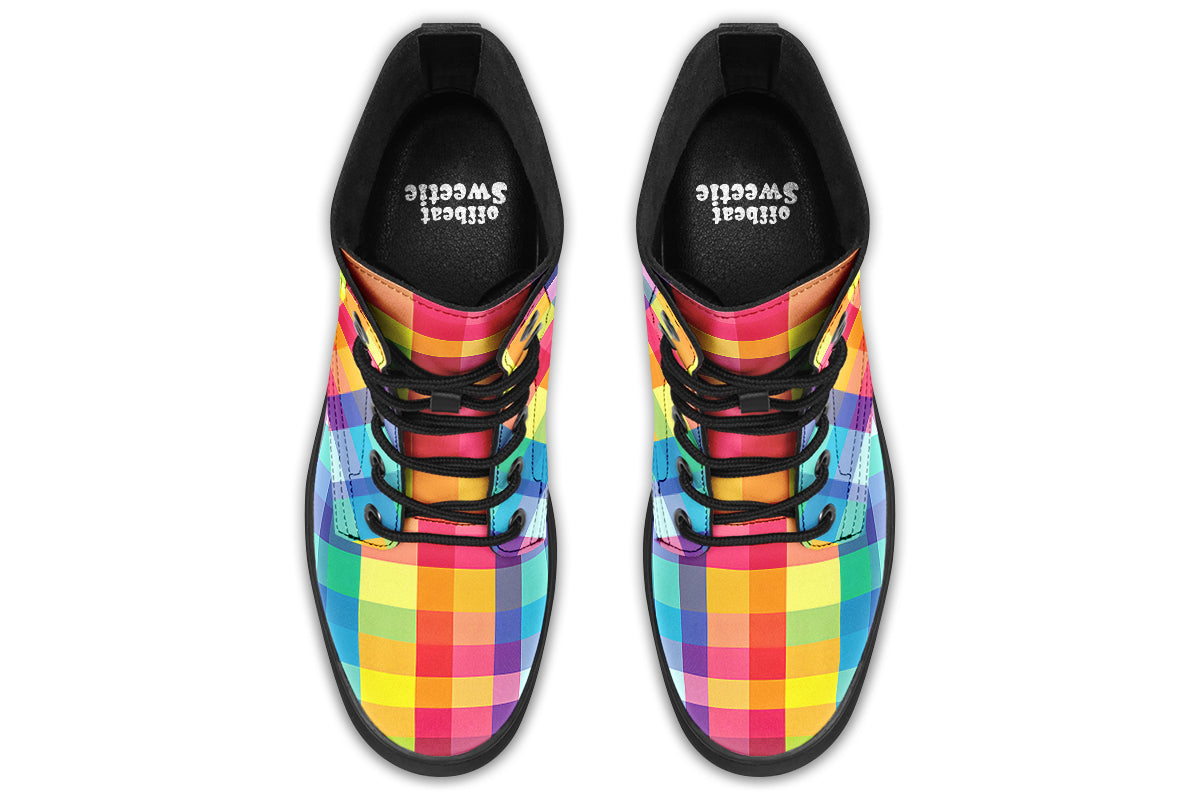 Happy Rainbow Plaid Boots