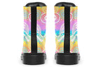Colourful Indigenous Australian pattern in pastel rainbow colours.