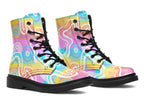 Colourful Indigenous Australian pattern in pastel rainbow colours.
