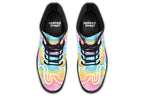 Colourful Indigenous Australian pattern in pastel rainbow colours.