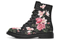 Black boots with pink floral design