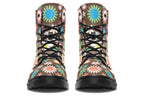 Brown boots with retro floral pattern on them