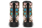 Brown boots with retro floral pattern on them