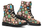 Brown boots with retro floral pattern on them