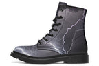 Black boots with images of lightning on them