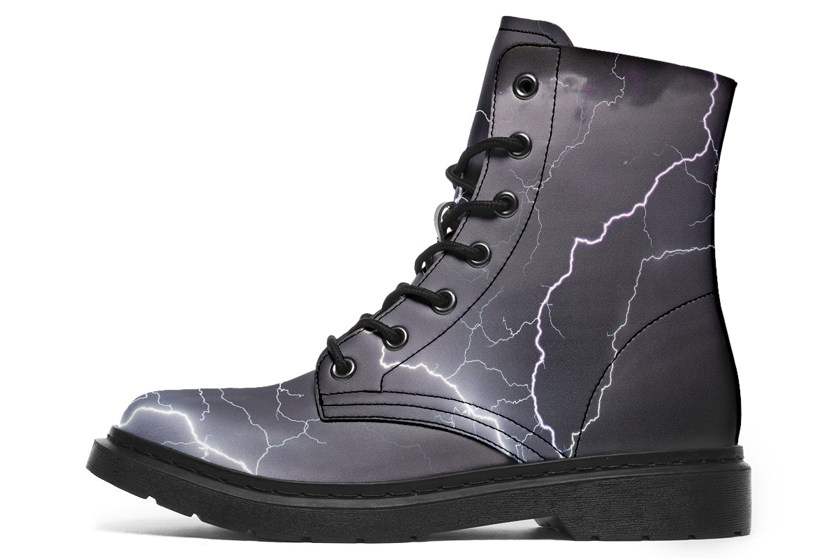 Black boots with images of lightning on them