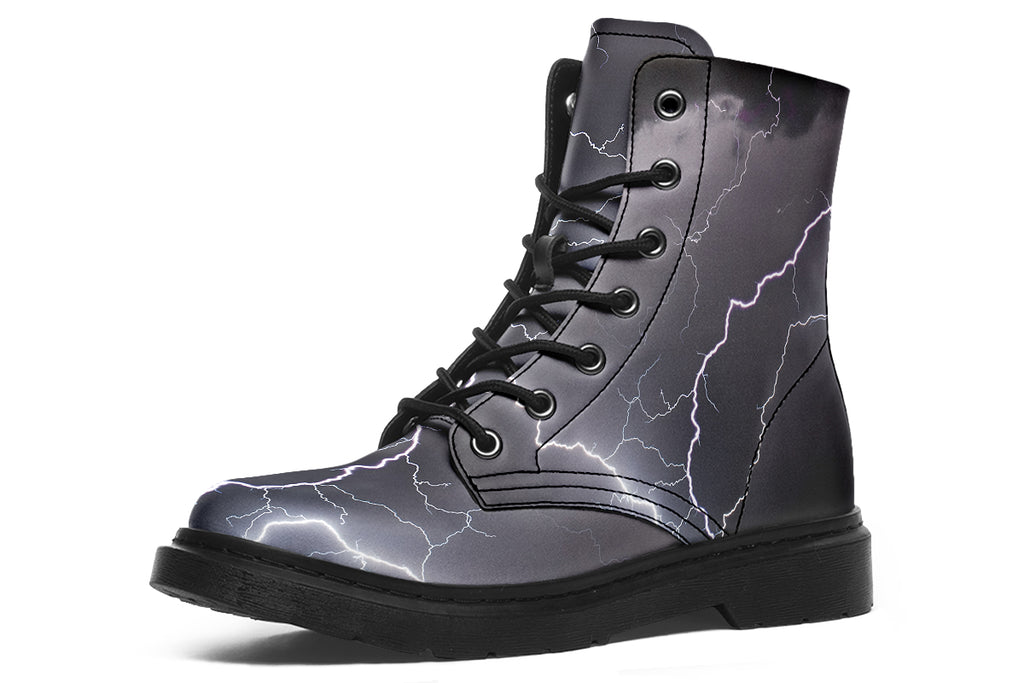 Black boots with images of lightning on them