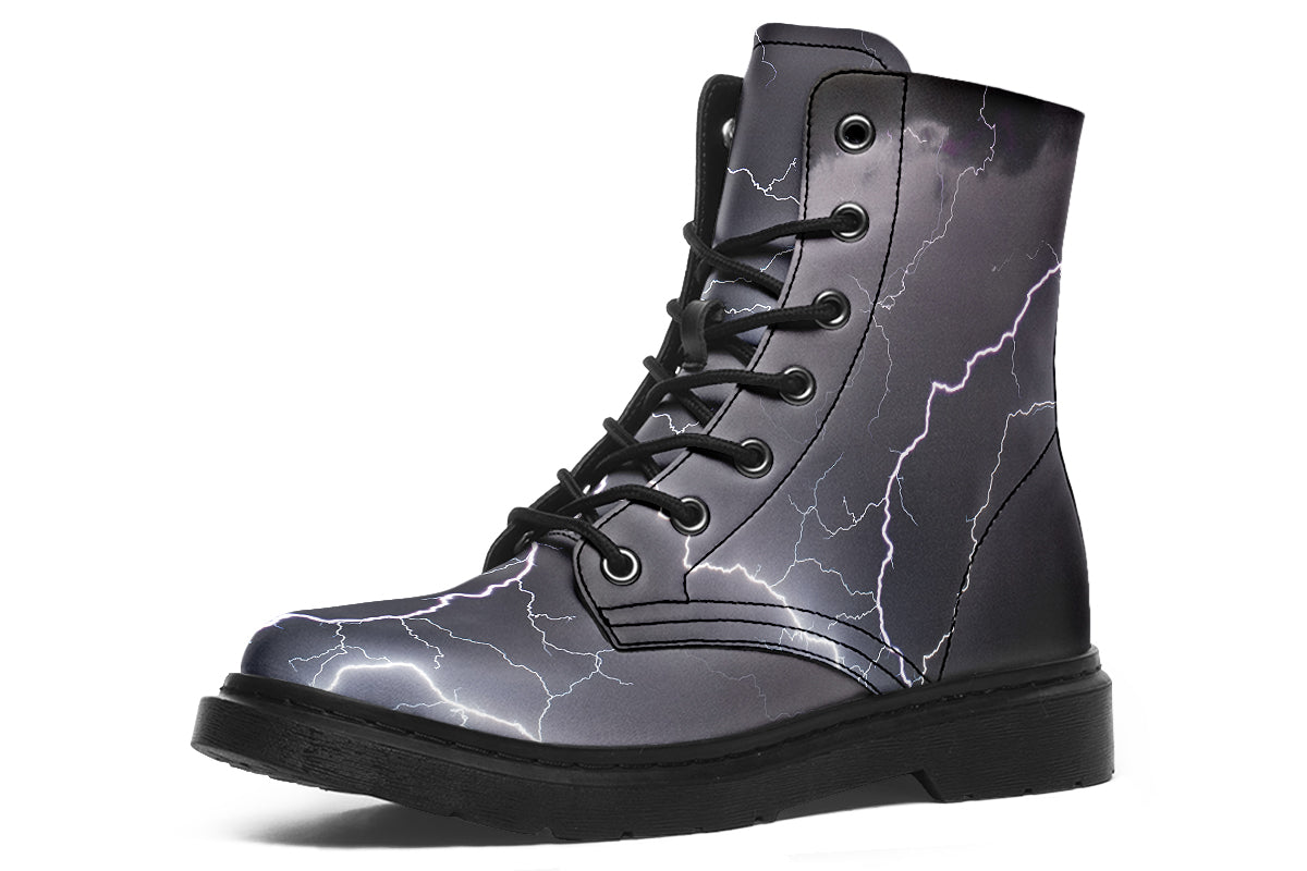 Black boots with images of lightning on them