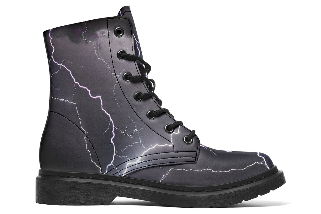 Black boots with images of lightning on them