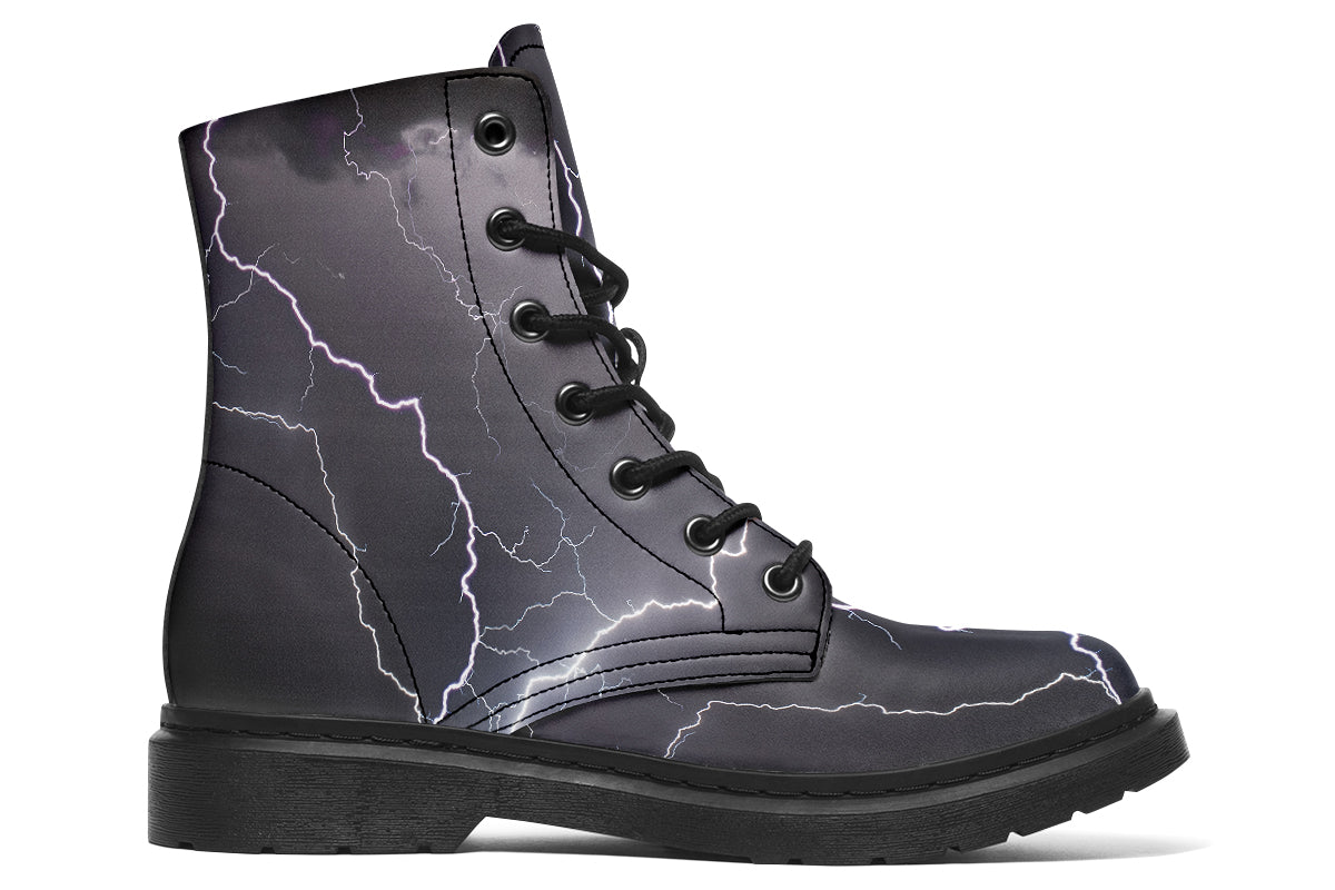 Black boots with images of lightning on them