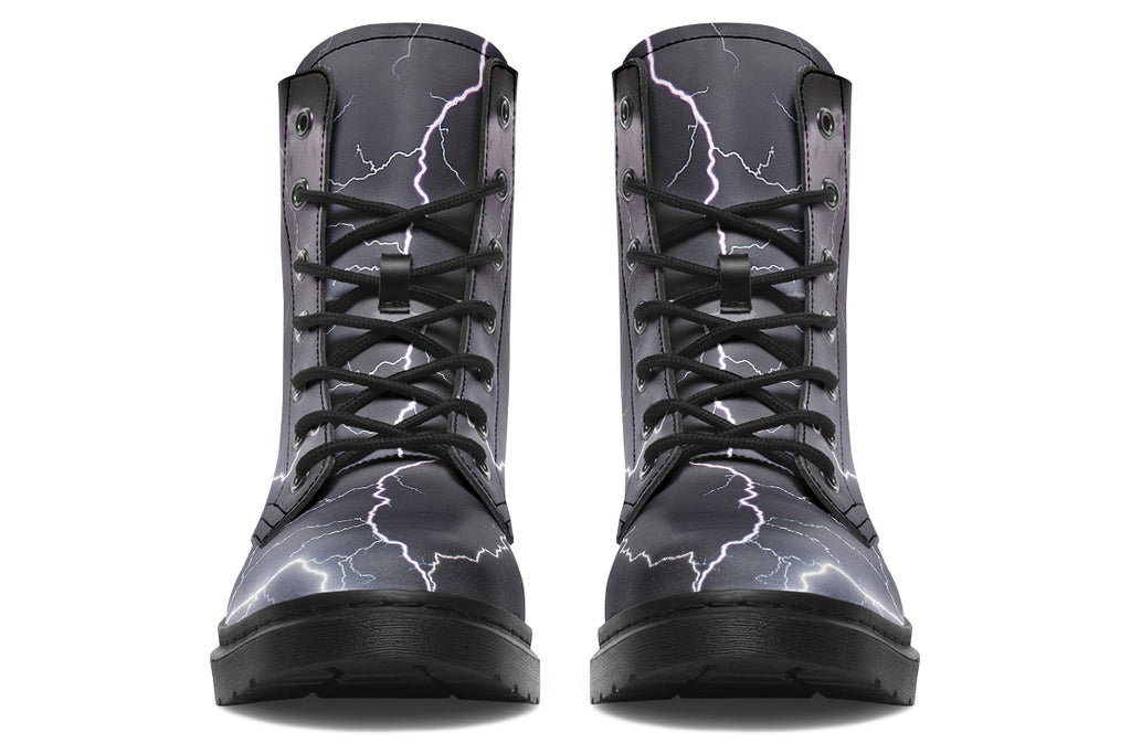Black boots with images of lightning on them