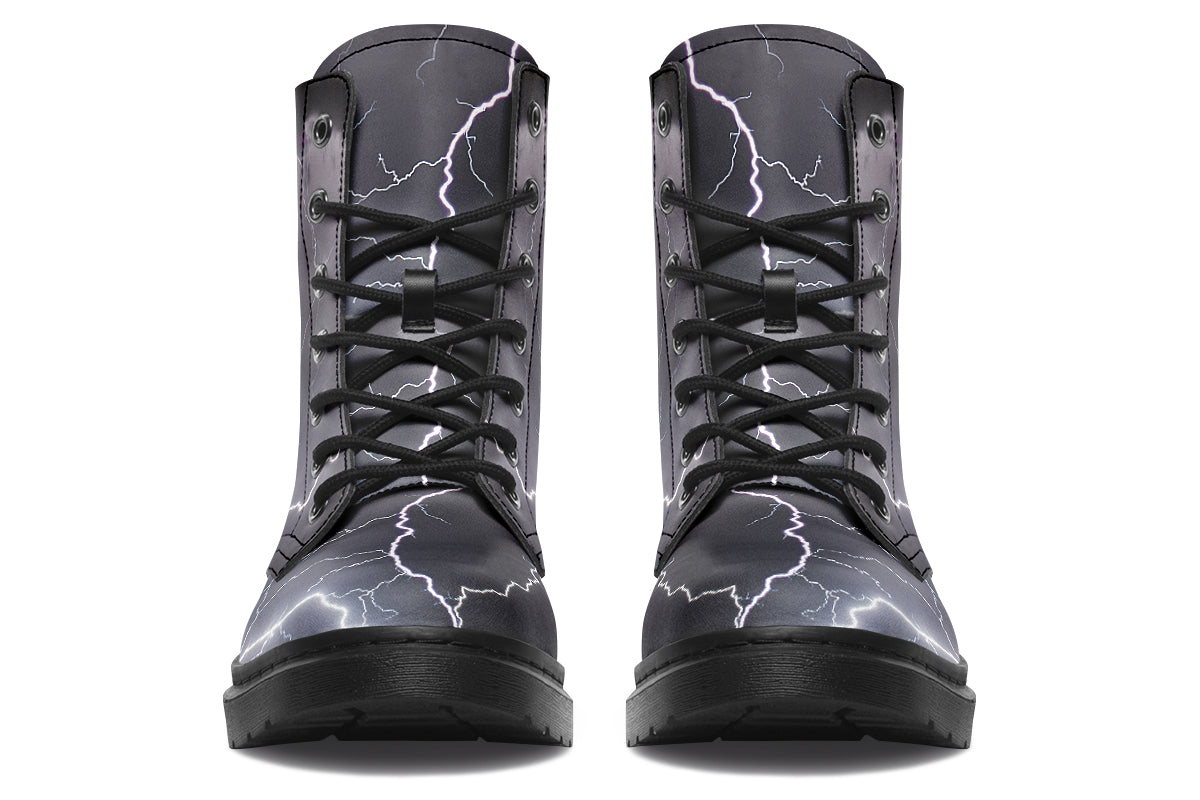 Black boots with images of lightning on them