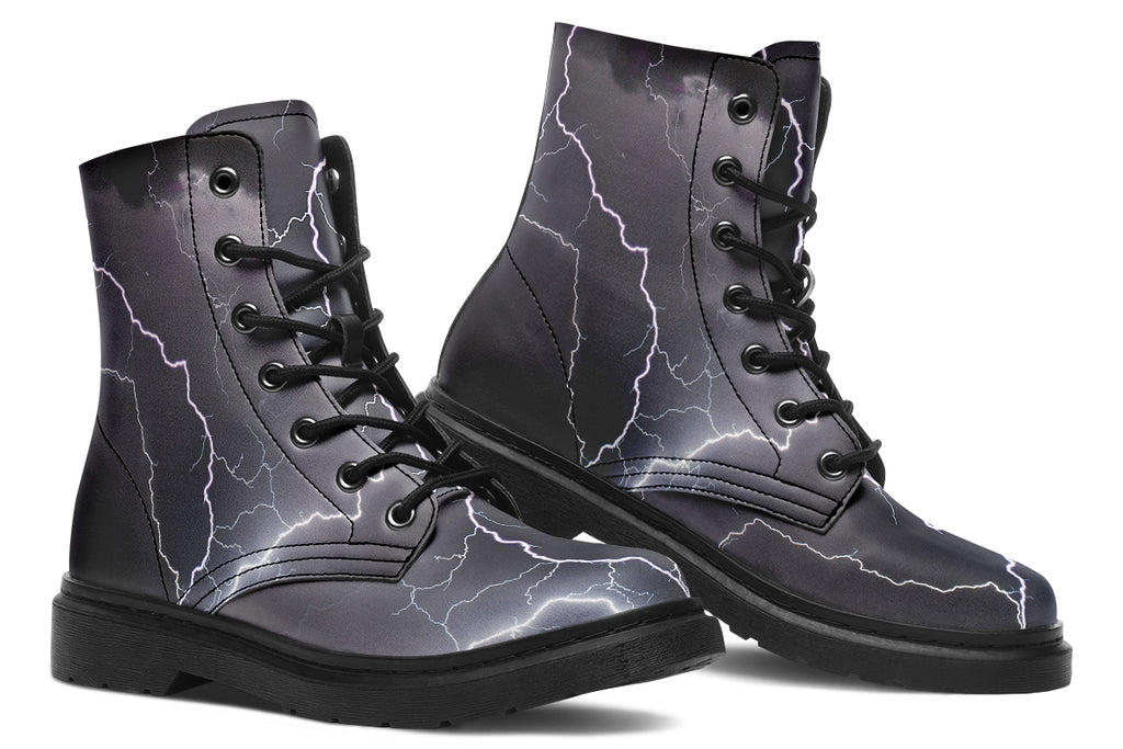 Black boots with images of lightning on them