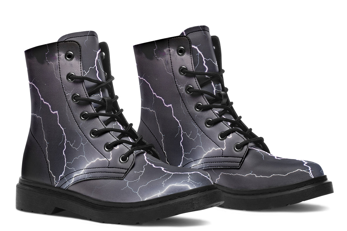 Black boots with images of lightning on them