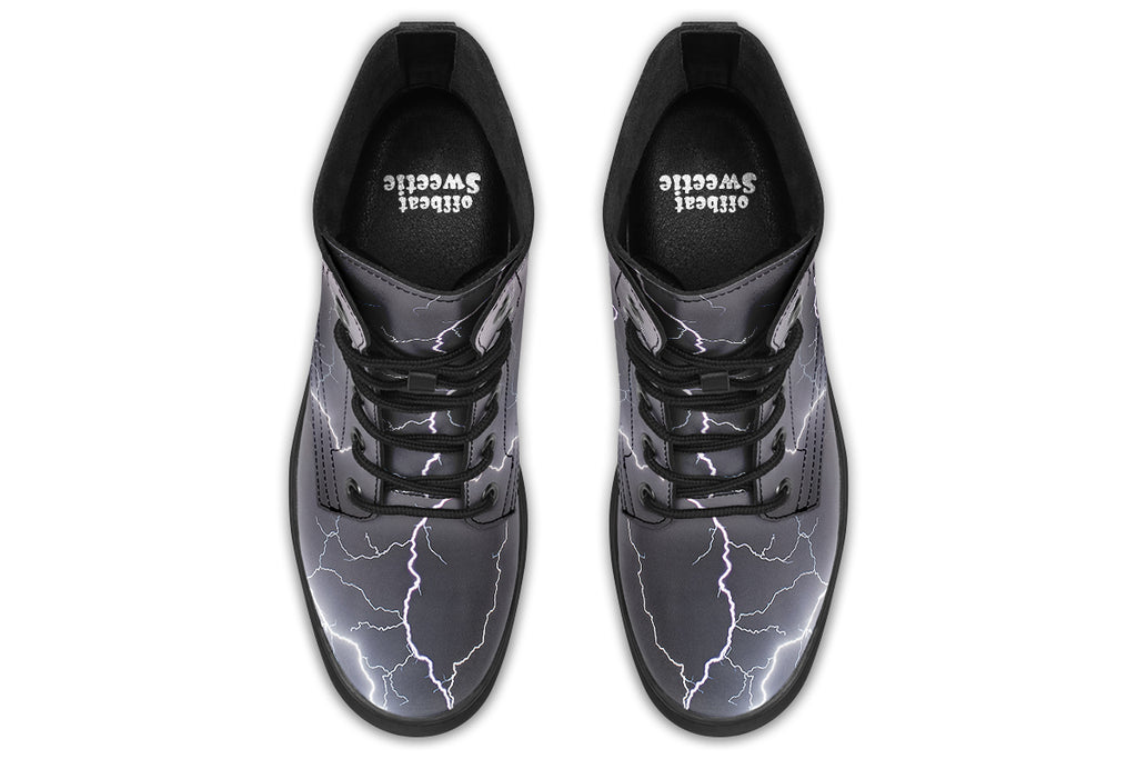 Black boots with images of lightning on them