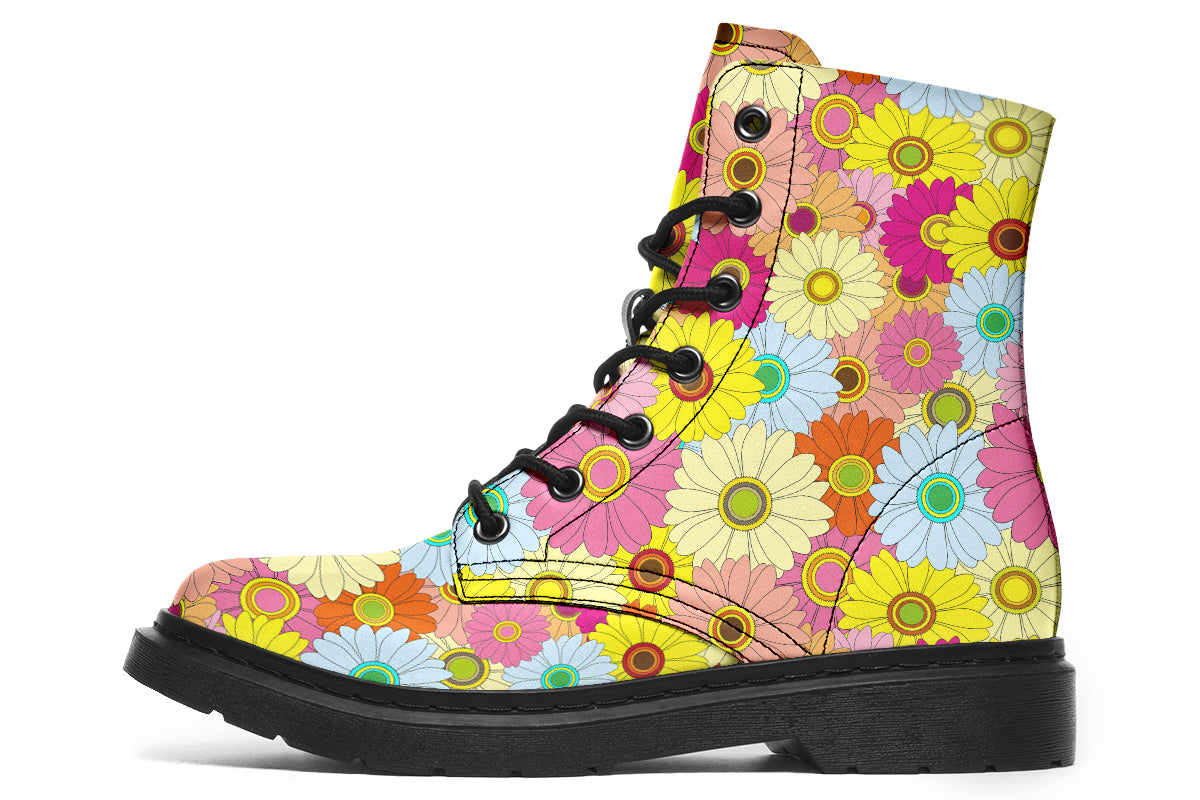 Boots with a colourful floral pattern all over them