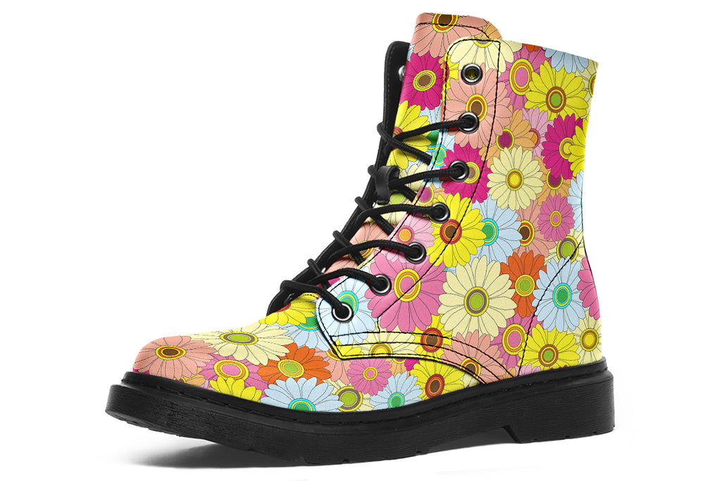 Boots with a colourful floral pattern all over them