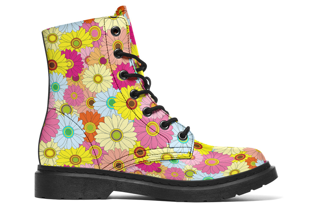 Boots with a colourful floral pattern all over them