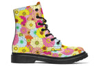Boots with a colourful floral pattern all over them