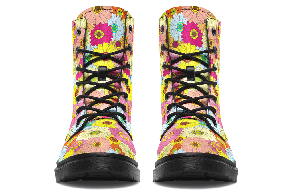 Boots with a colourful floral pattern all over them