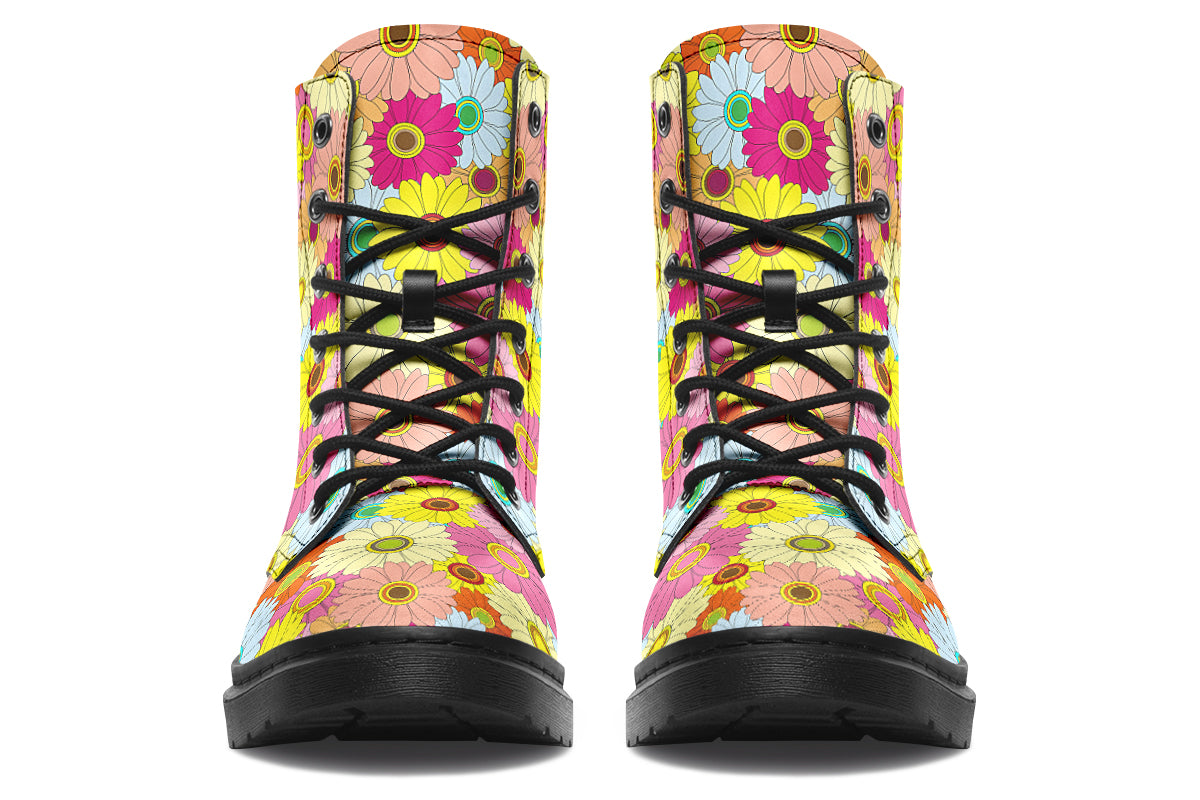 Boots with a colourful floral pattern all over them