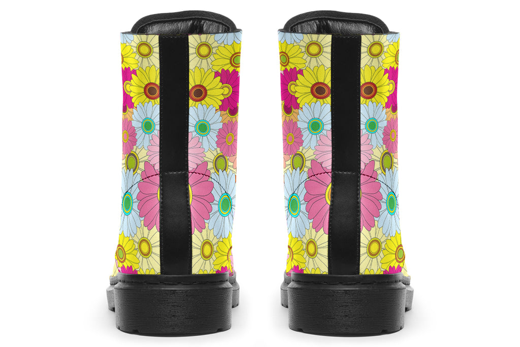 Boots with a colourful floral pattern all over them