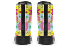 Boots with a colourful floral pattern all over them