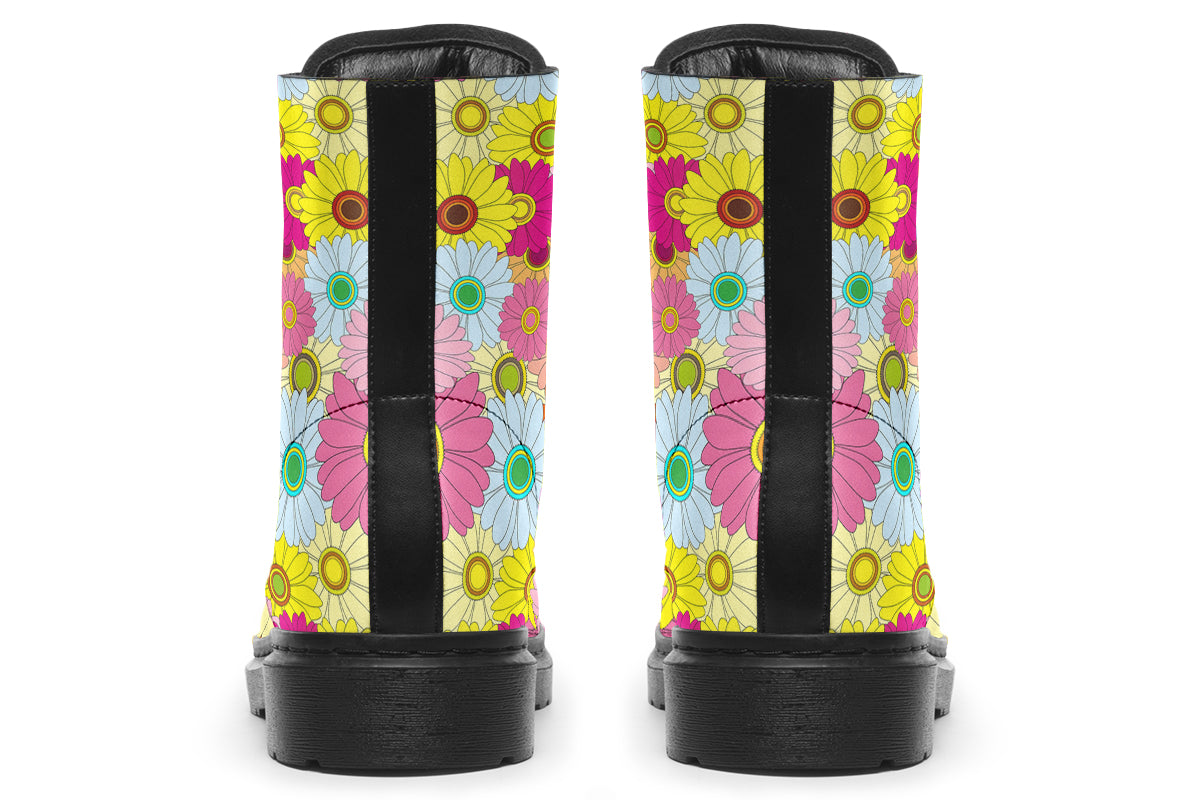 Boots with a colourful floral pattern all over them