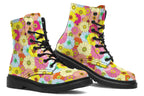 Boots with a colourful floral pattern all over them