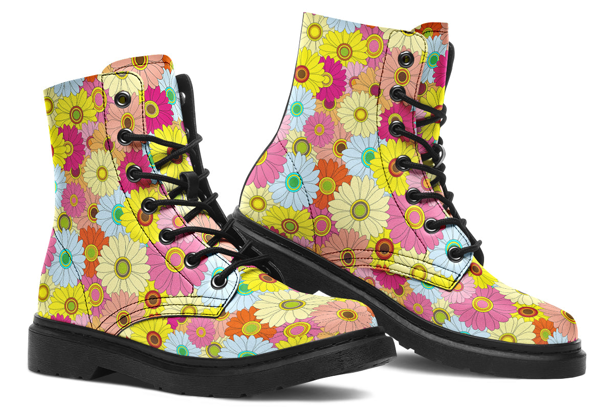 Boots with a colourful floral pattern all over them