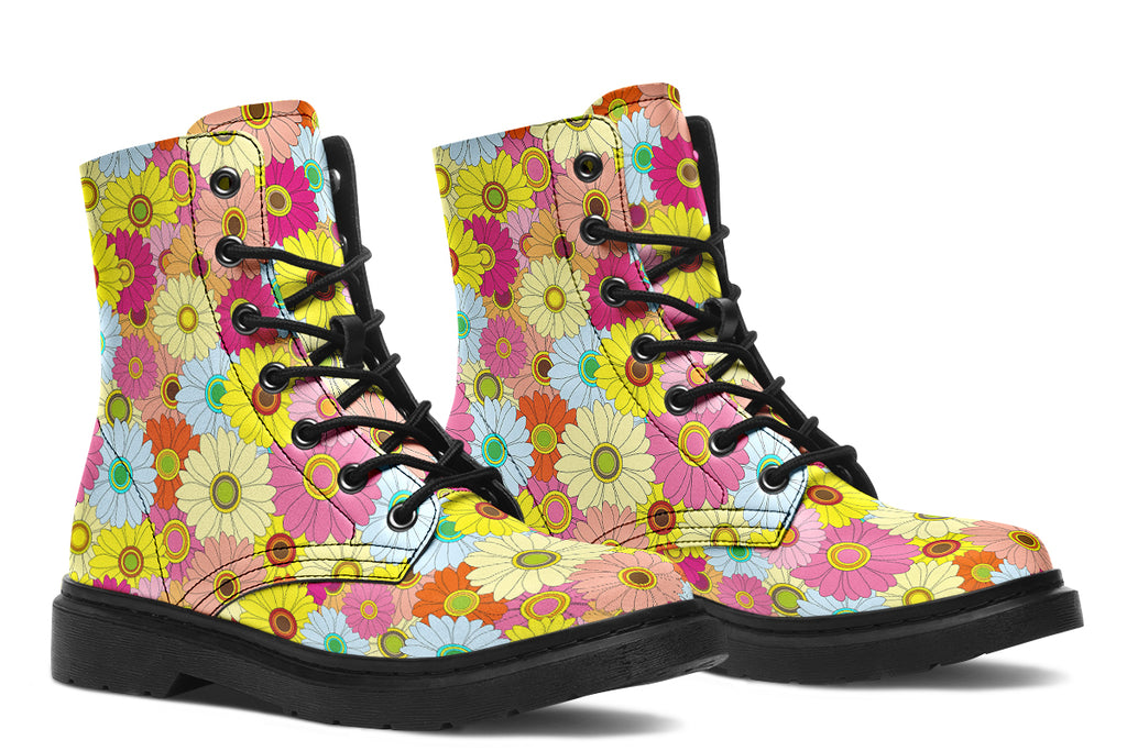 Boots with a colourful floral pattern all over them