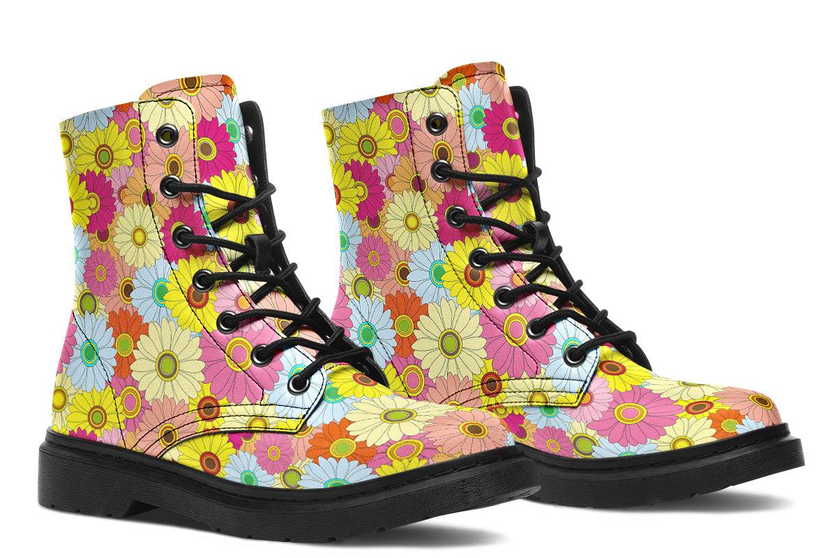 Boots with a colourful floral pattern all over them