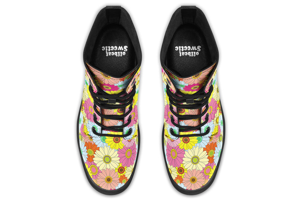 Boots with a colourful floral pattern all over them