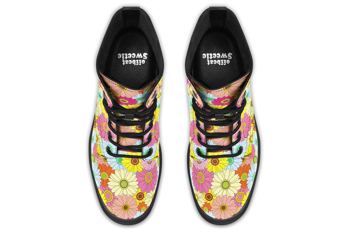 Boots with a colourful floral pattern all over them