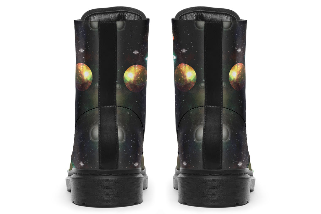 Black boots with planet design
