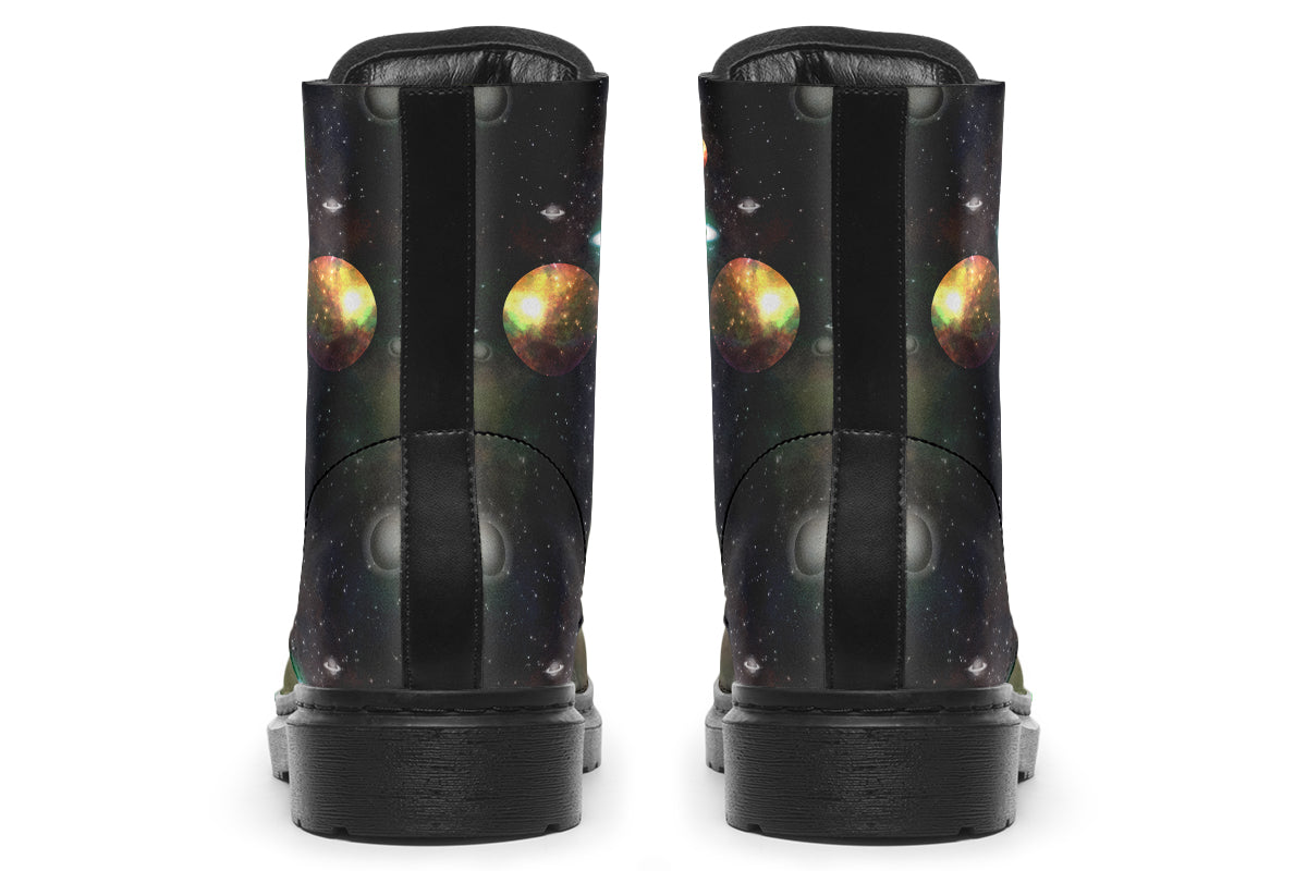 Black boots with planet design