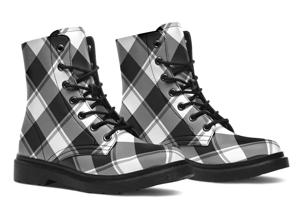 Black And White Plaid Plaid Boots