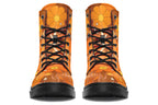 Orange boots featuring a retro floral design