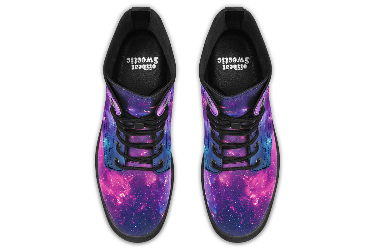 Purple galaxy-themed boots