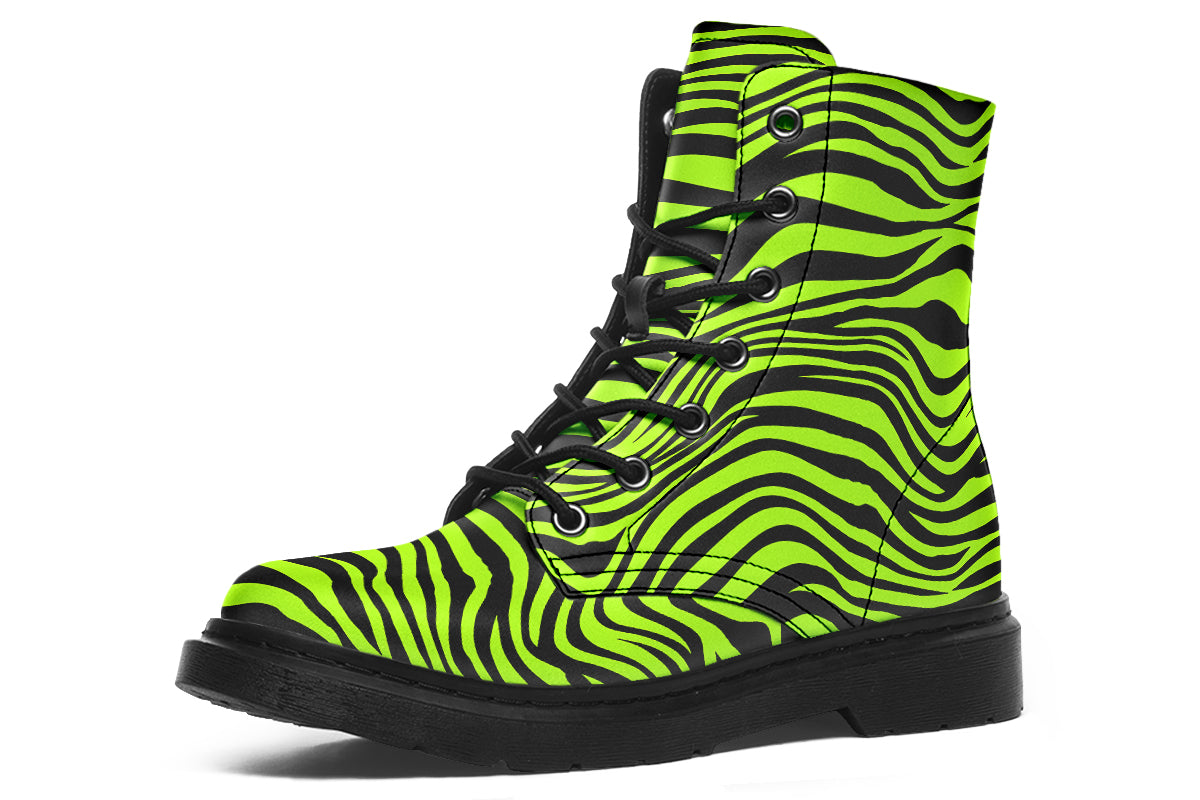 Neon Leopard x Neon Zebra Green Mismatch Boots
