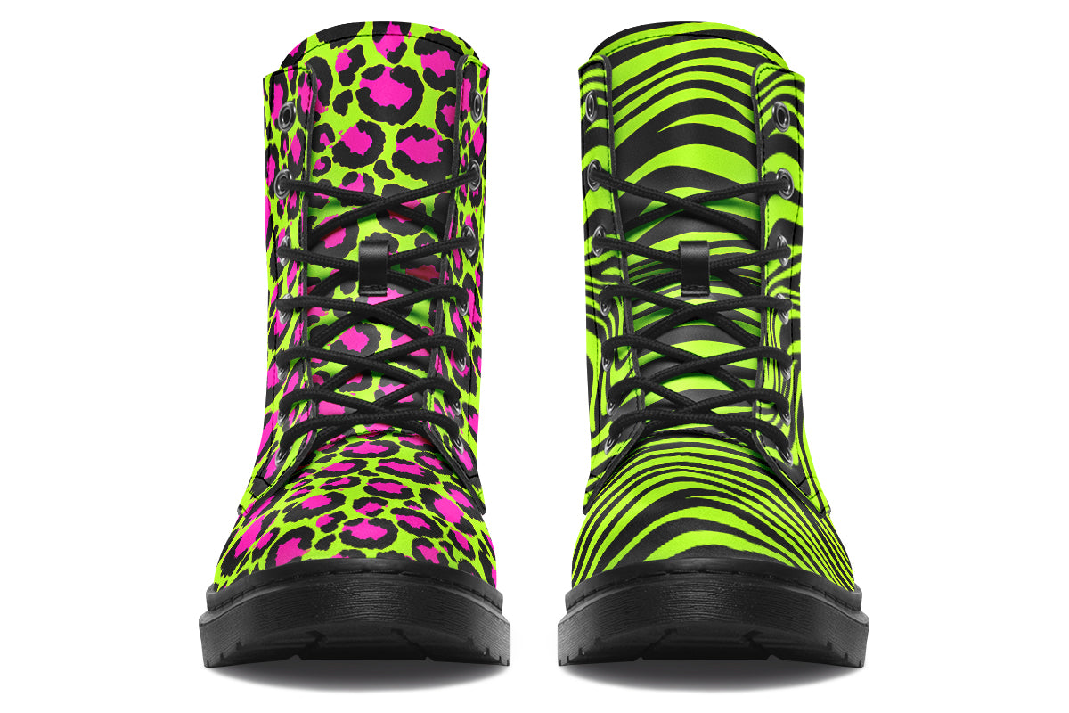 Neon Leopard x Neon Zebra Green Mismatch Boots