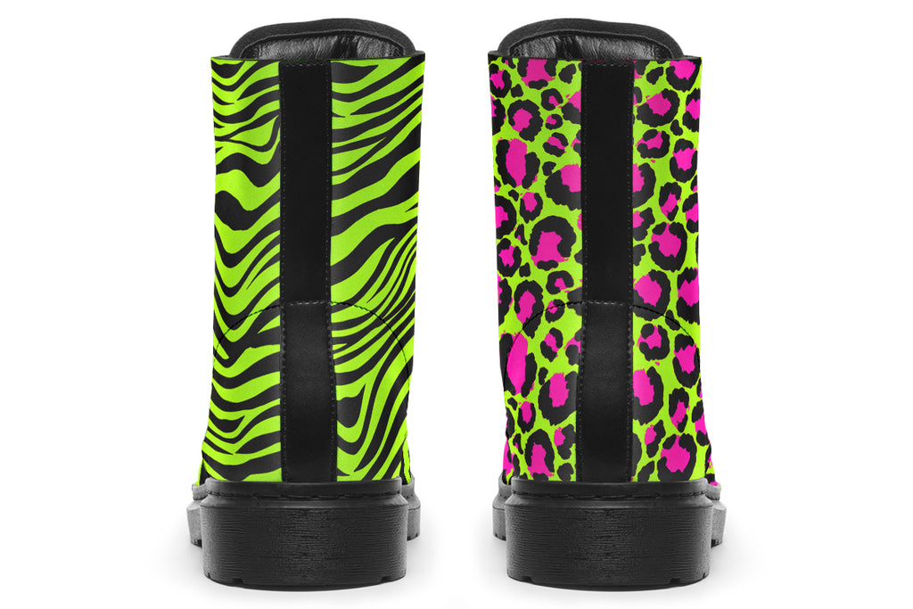 Neon Leopard x Neon Zebra Green Mismatch Boots